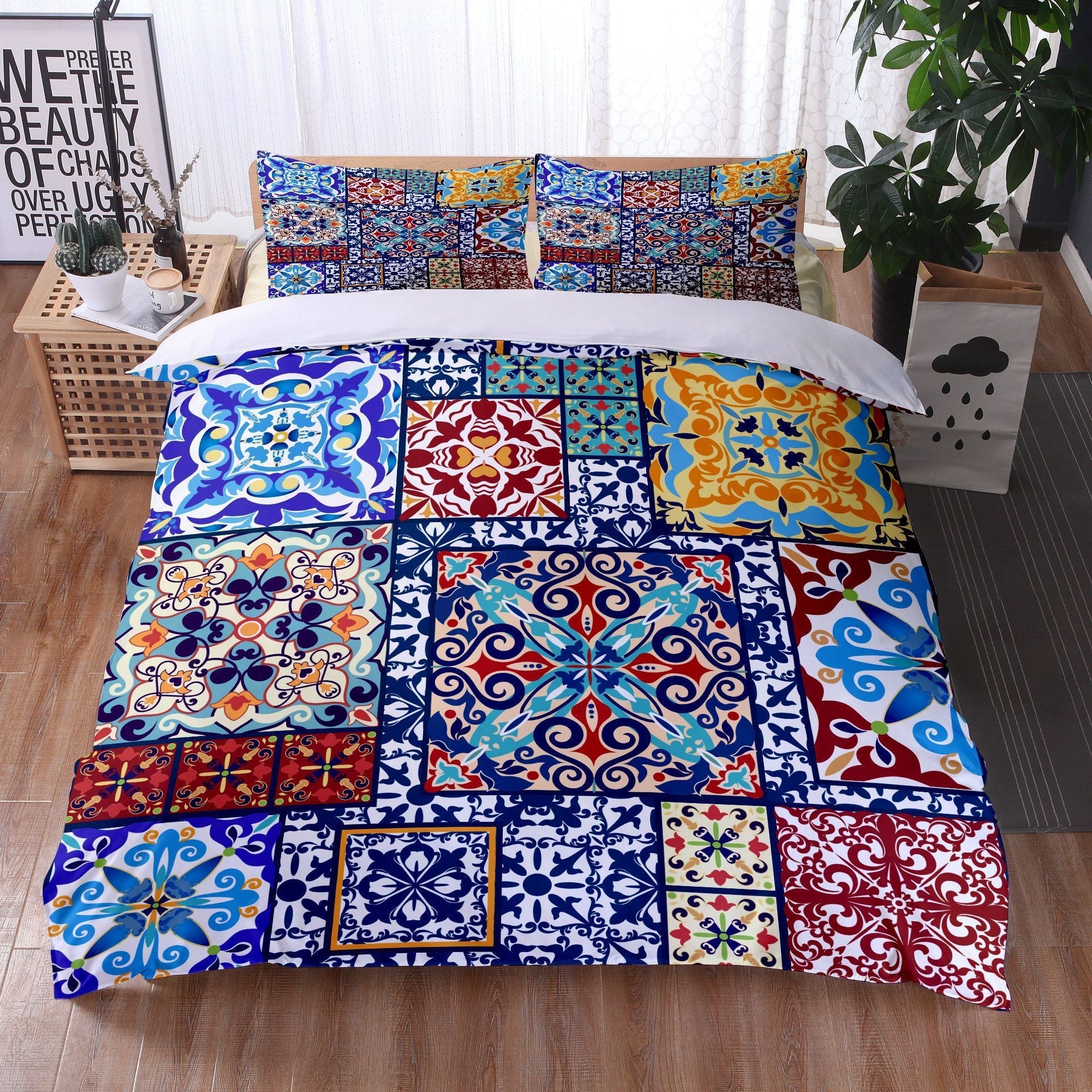 KTX-734355 Mandala Quilt Cover Set with Pillowcases - Digital Printing, Modern Design, Multiple Sizes Available