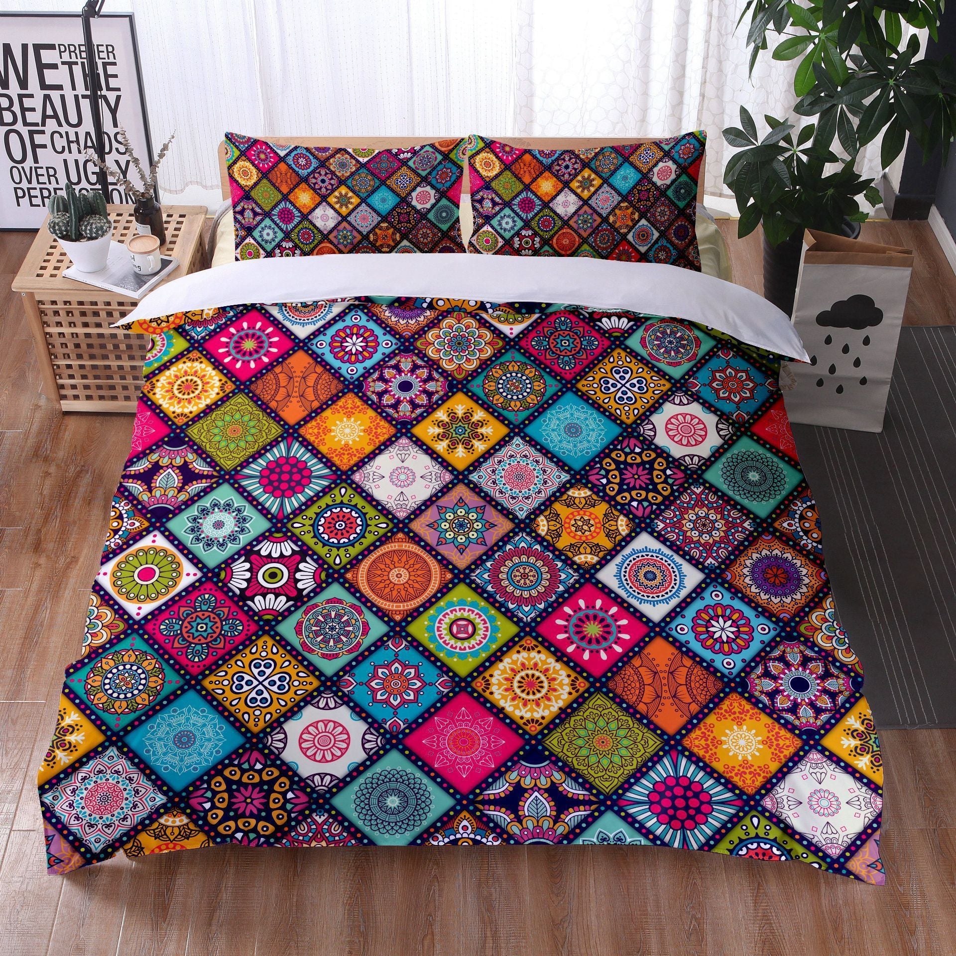 KTX-734355 Mandala Quilt Cover Set with Pillowcases - Digital Printing, Modern Design, Multiple Sizes Available