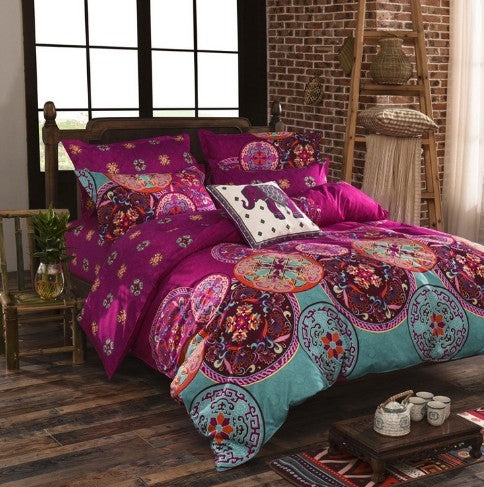 KTX-736659 Elegant Three-Piece Ethnic Polyester Bedding Set in Various Sizes