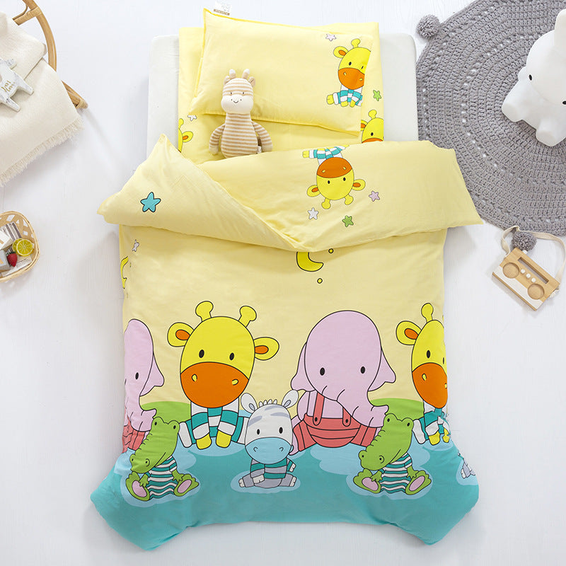 KTX-736979 Pure Cotton Nap Cartoon-Themed 3-Piece Baby Bedding Set with Quilt Cover, Sheet, and Pillowcase