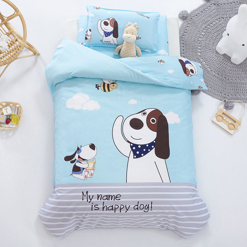 KTX-736979 Pure Cotton Nap Cartoon-Themed 3-Piece Baby Bedding Set with Quilt Cover, Sheet, and Pillowcase