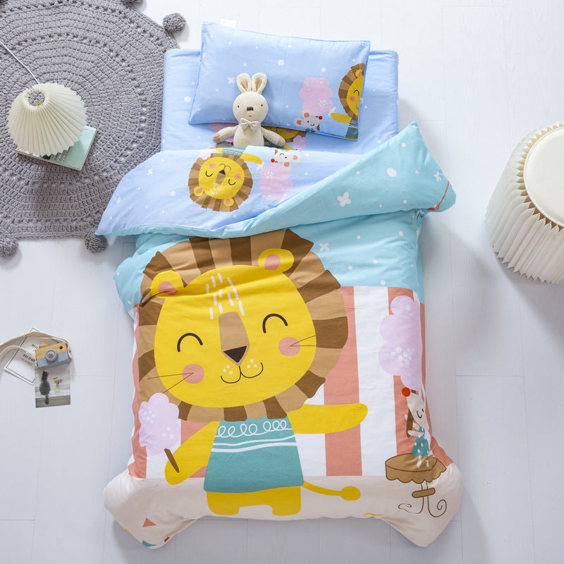 KTX-736979 Pure Cotton Nap Cartoon-Themed 3-Piece Baby Bedding Set with Quilt Cover, Sheet, and Pillowcase