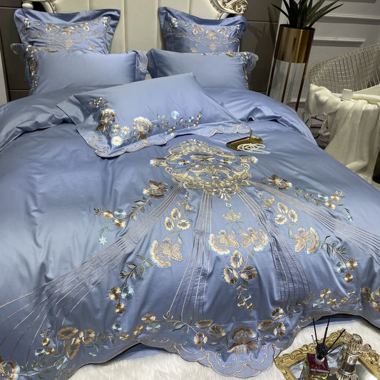 KTX-738963 Palace Style Long-Staple Cotton Embroidery Bedding Set - Available in Multiple Colors and Sizes