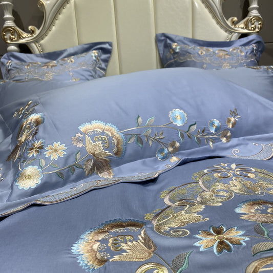 KTX-738963 Palace Style Long-Staple Cotton Embroidery Bedding Set - Available in Multiple Colors and Sizes