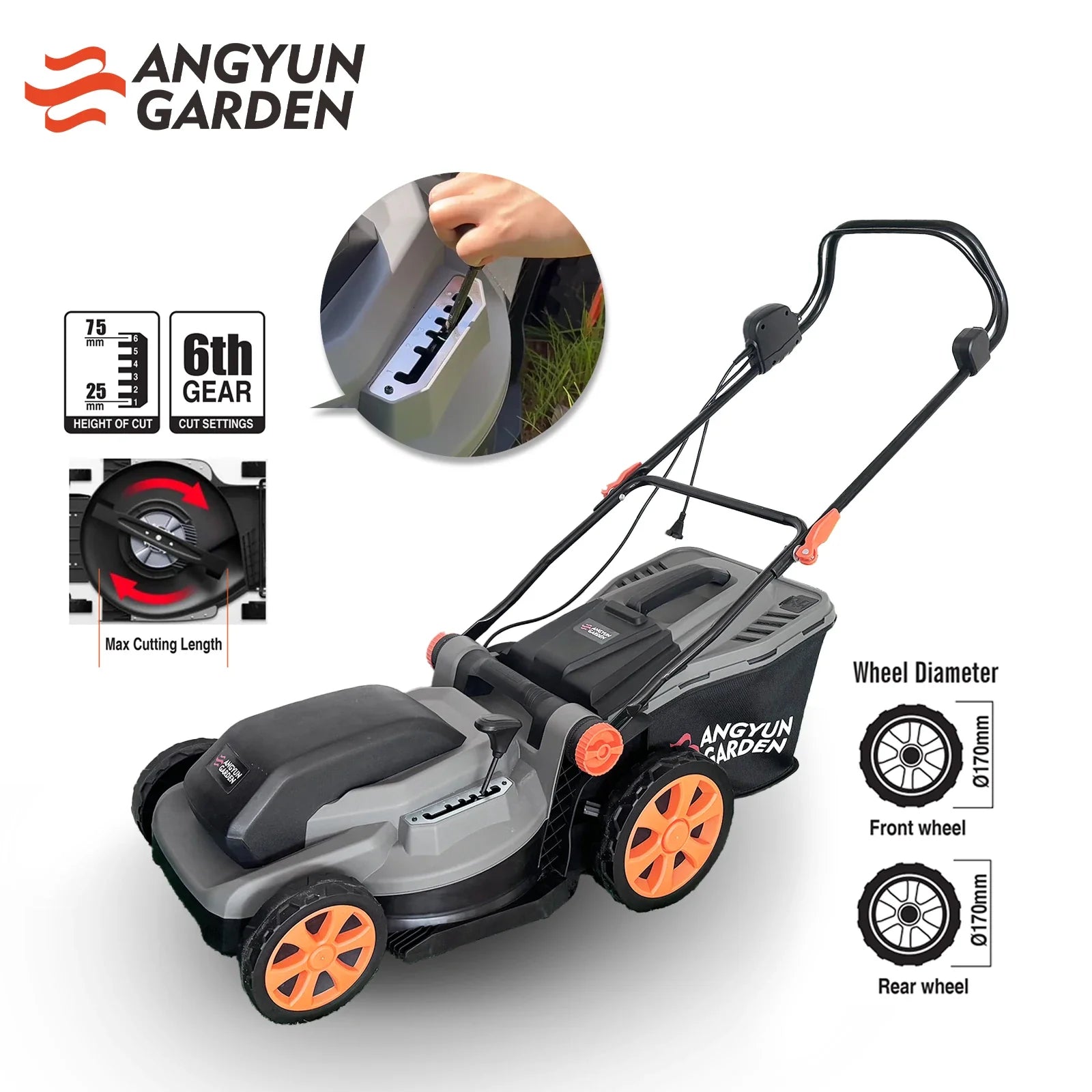 KTX-739155 1200W Electric Lawn Mower with 6 Cutting Height Settings and 13-Inch Blade