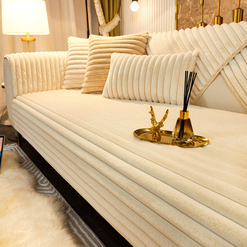 KTX-739859 Rabbit Plush Winter Sofa Cushion - Soft and Cozy Decorative Slipcover for Chairs and Sofas in Various Sizes