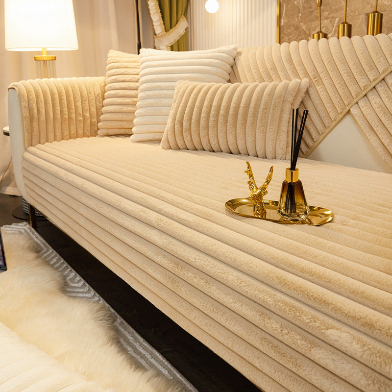 KTX-739859 Rabbit Plush Winter Sofa Cushion - Soft and Cozy Decorative Slipcover for Chairs and Sofas in Various Sizes