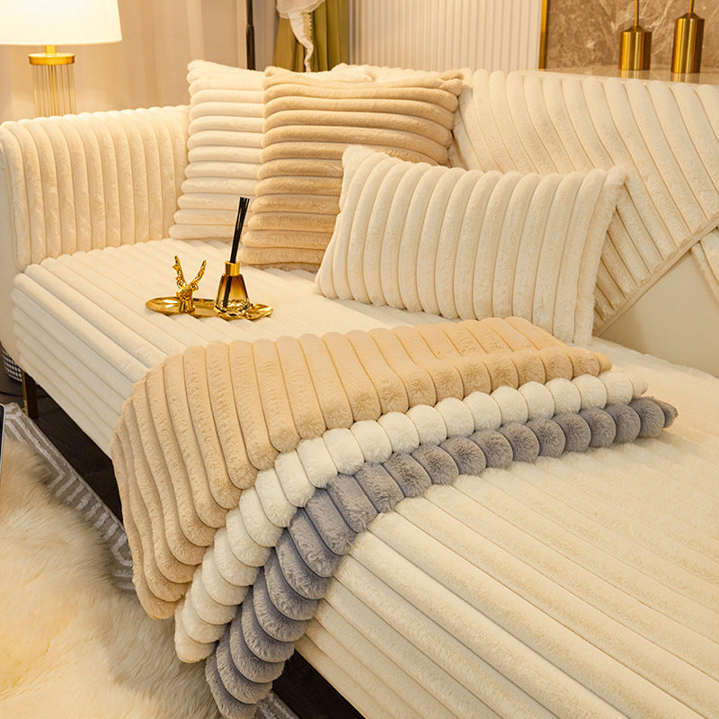 KTX-739859 Rabbit Plush Winter Sofa Cushion - Soft and Cozy Decorative Slipcover for Chairs and Sofas in Various Sizes