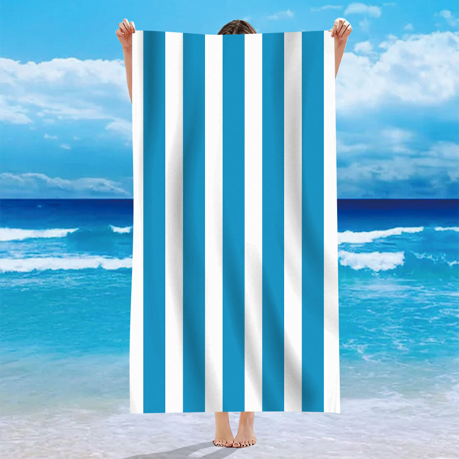 KTX-740371 Personalized Microfiber Beach Bath Towel with Striped Patterns in Various Colors