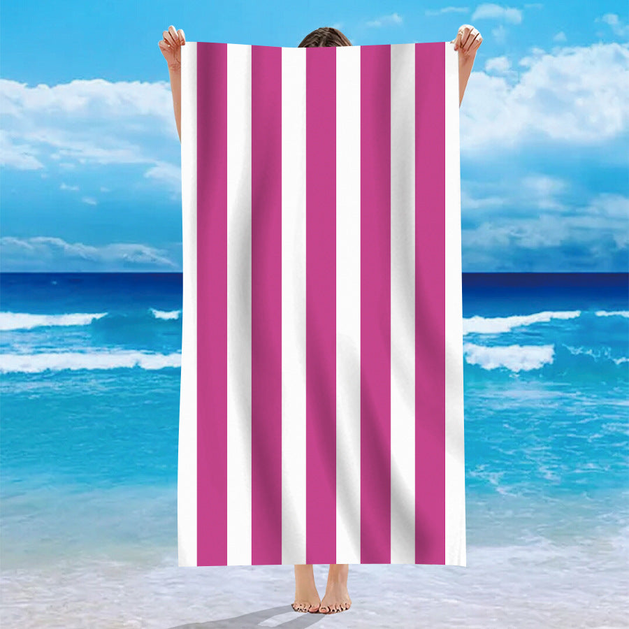 KTX-740371 Personalized Microfiber Beach Bath Towel with Striped Patterns in Various Colors