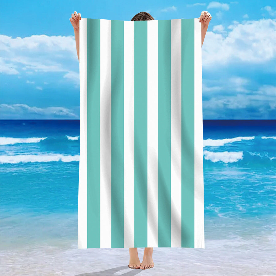 KTX-740371 Personalized Microfiber Beach Bath Towel with Striped Patterns in Various Colors