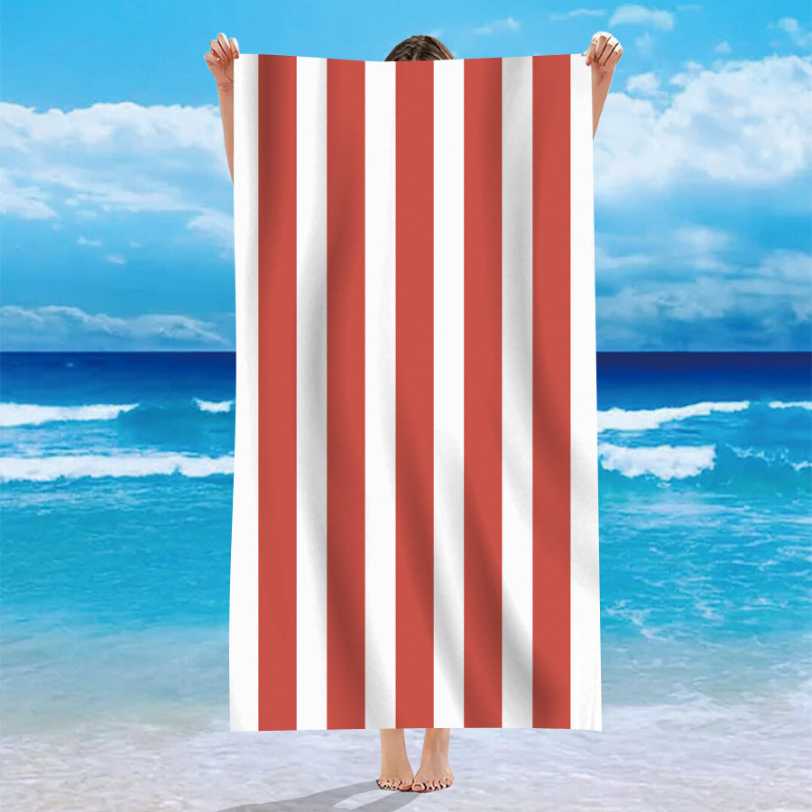 KTX-740371 Personalized Microfiber Beach Bath Towel with Striped Patterns in Various Colors