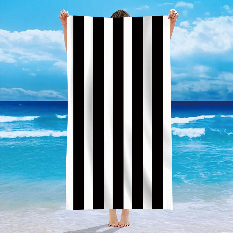 KTX-740371 Personalized Microfiber Beach Bath Towel with Striped Patterns in Various Colors