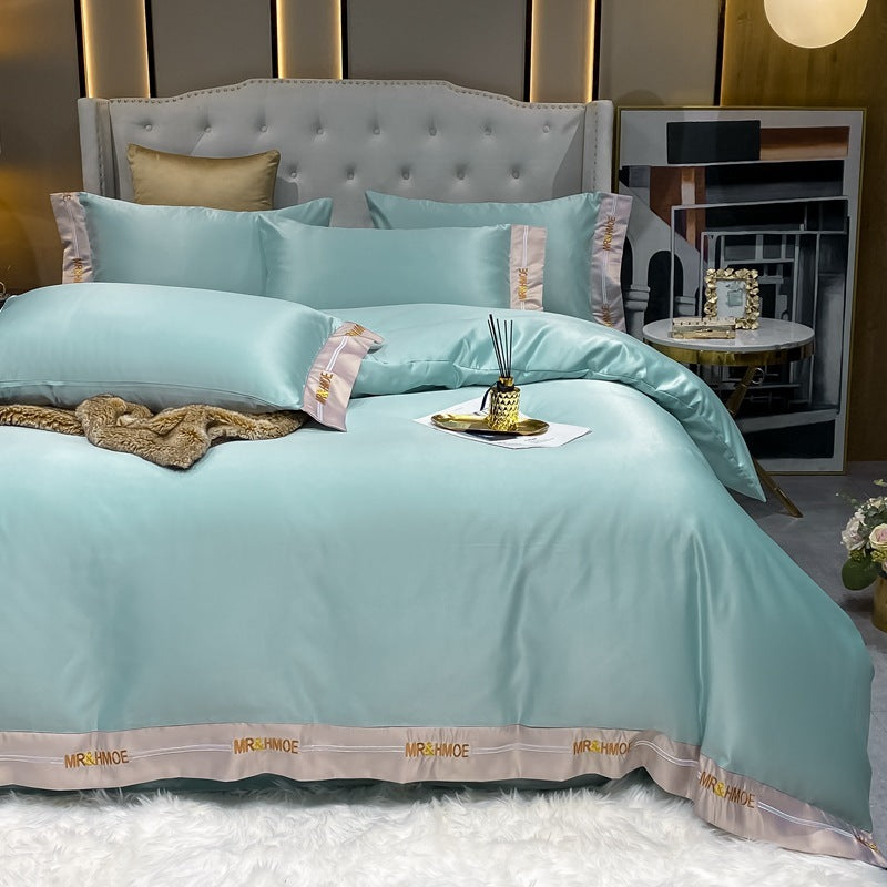 KTX-740947 Washed Silk Four-Piece Bedding Set in Solid Color - Quilt Cover, Bed Sheets, Pillowcases