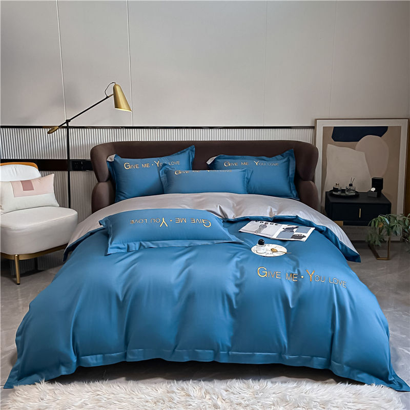 KTX-740947 Washed Silk Four-Piece Bedding Set in Solid Color - Quilt Cover, Bed Sheets, Pillowcases
