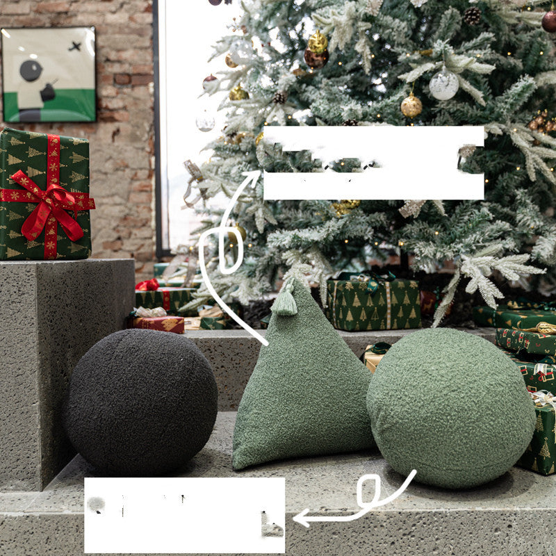 KTX-742099 Nordic Style Triangle White Ball Plush Pillow Cushion for Bedside and Sofa Decor