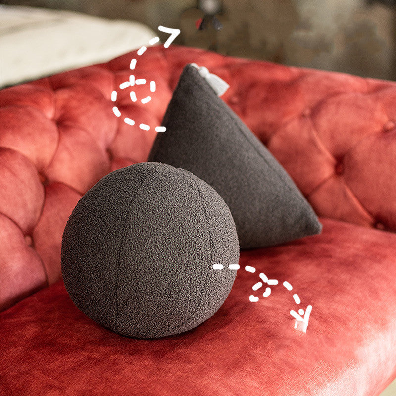KTX-742099 Nordic Style Triangle White Ball Plush Pillow Cushion for Bedside and Sofa Decor