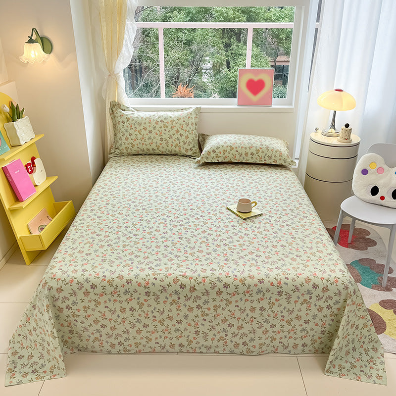 KTX-743059 Cotton Floral Bed Sheet Set in Pastoral Design - Various Sizes