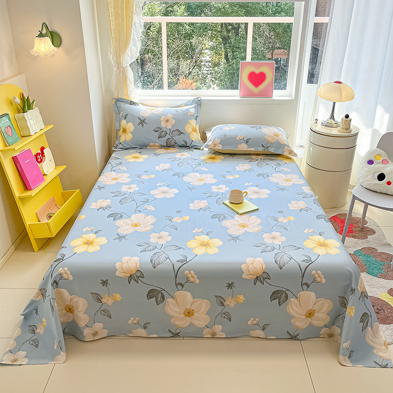 KTX-743059 Cotton Floral Bed Sheet Set in Pastoral Design - Various Sizes