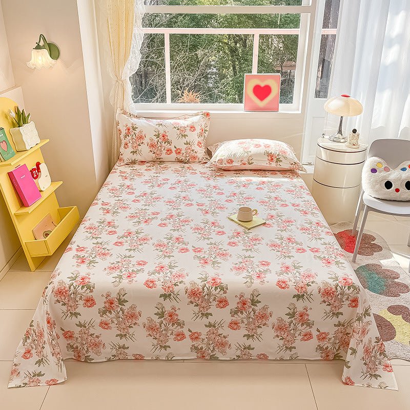 KTX-743059 Cotton Floral Bed Sheet Set in Pastoral Design - Various Sizes