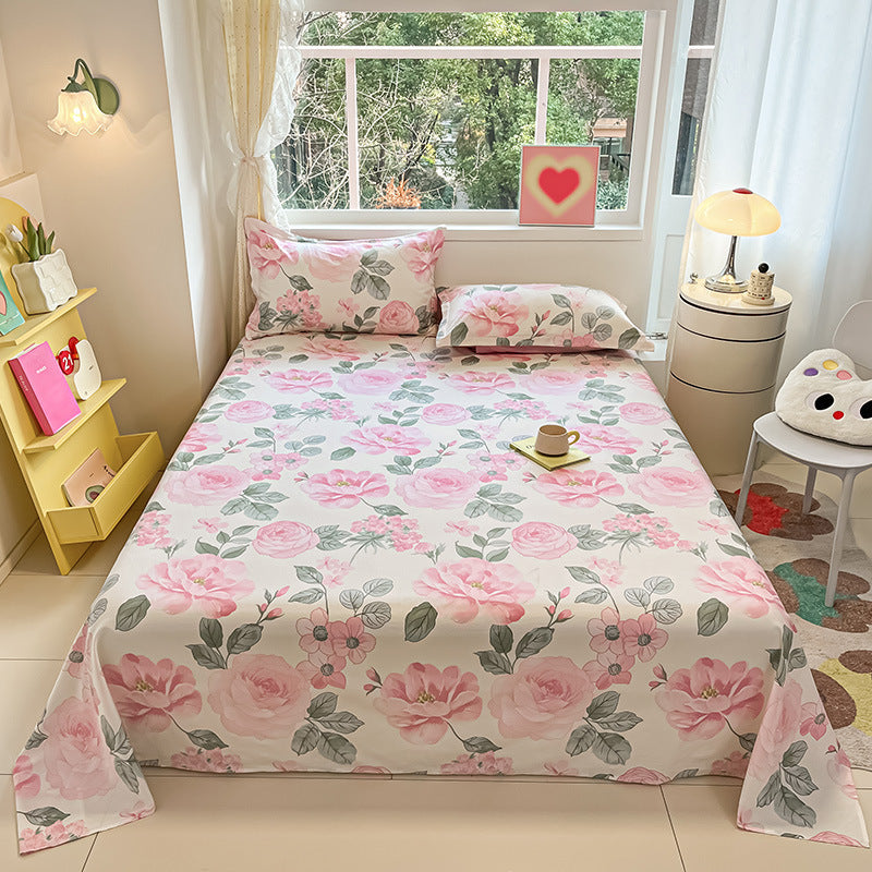 KTX-743059 Cotton Floral Bed Sheet Set in Pastoral Design - Various Sizes