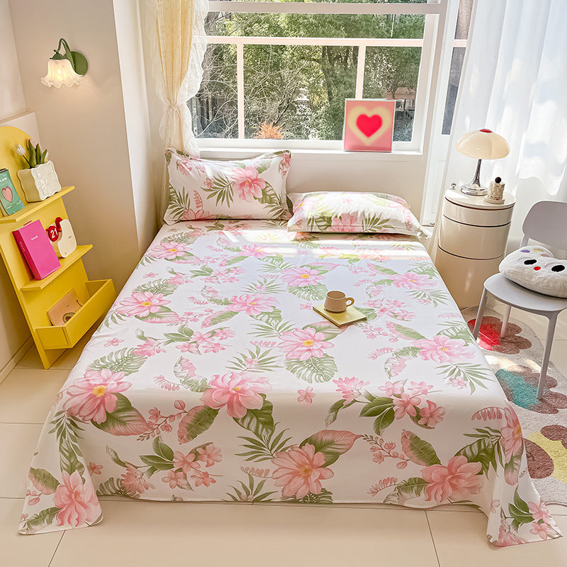 KTX-743059 Cotton Floral Bed Sheet Set in Pastoral Design - Various Sizes