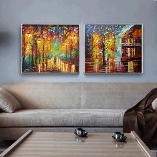 KTX-743187 Hand-painted Impressionist Oil Painting of a Modern Minimalist Rain Scene - Canvas Art, Frameless, Various Sizes Available