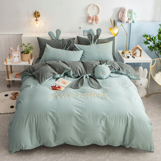 KTX-743251 Princess Style Heart Quilt Bedding Set for Spring & Summer - 100% Cotton, Available in Multiple Colors and Sizes