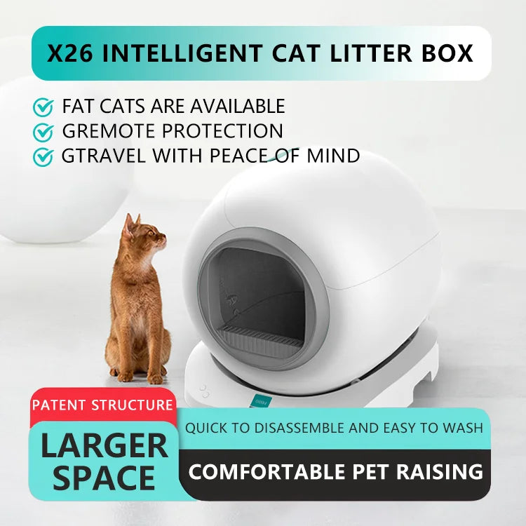 KTX-743699 Self-Cleaning Smart Cat Litter Box for Heavy Cats, Round Design with Odor Control and Easy Cleaning