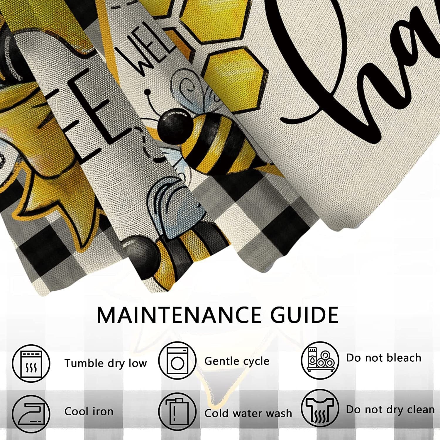 KTX-744083 Bee Festival Sunflower Linen Pillow Cover - Nordic Style 45x45cm Cushion Cover in Multiple Colors