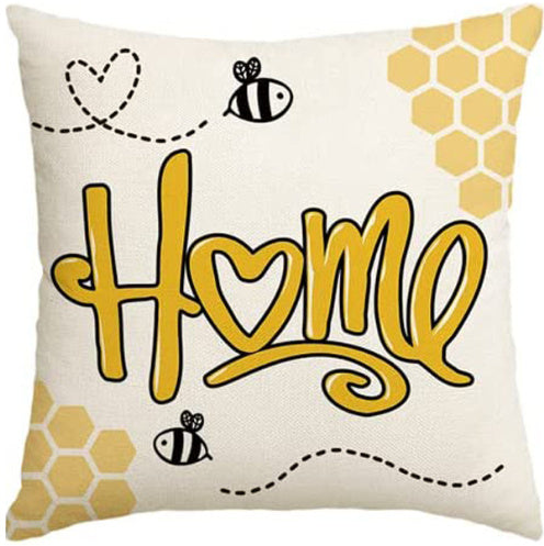 KTX-744083 Bee Festival Sunflower Linen Pillow Cover - Nordic Style 45x45cm Cushion Cover in Multiple Colors