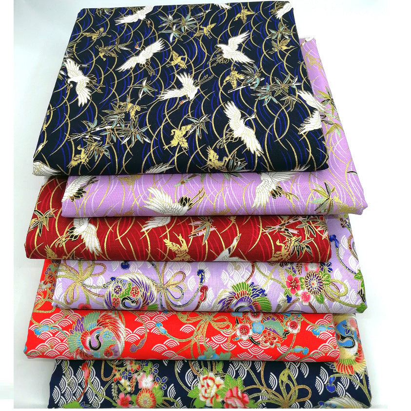 KTX-744083 Japanese Style 100% Cotton Fairy Crane Peacock Patchwork Cloth Set - 6 Piece Animal Print Design
