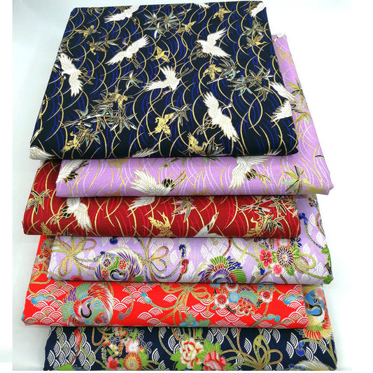 KTX-744083 Japanese Style 100% Cotton Fairy Crane Peacock Patchwork Cloth Set - 6 Piece Animal Print Design