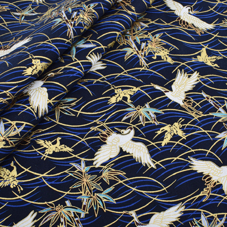 KTX-744083 Japanese Style 100% Cotton Fairy Crane Peacock Patchwork Cloth Set - 6 Piece Animal Print Design