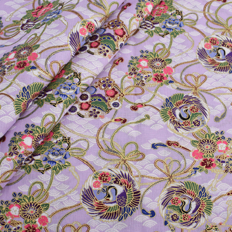 KTX-744083 Japanese Style 100% Cotton Fairy Crane Peacock Patchwork Cloth Set - 6 Piece Animal Print Design