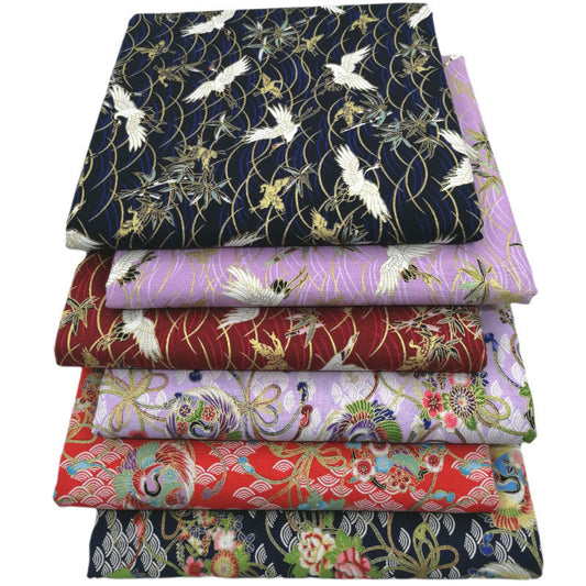 KTX-744083 Japanese Style 100% Cotton Fairy Crane Peacock Patchwork Cloth Set - 6 Piece Animal Print Design