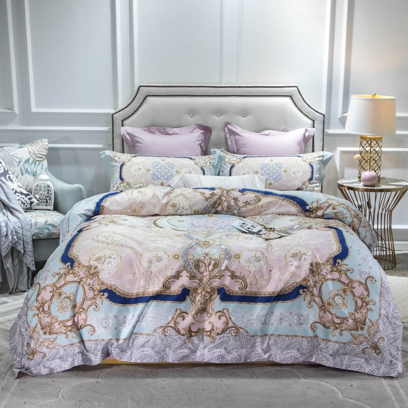 KTX-744403 Cotton Long-staple Satin Four-piece Bedding Set with Floral Patterns