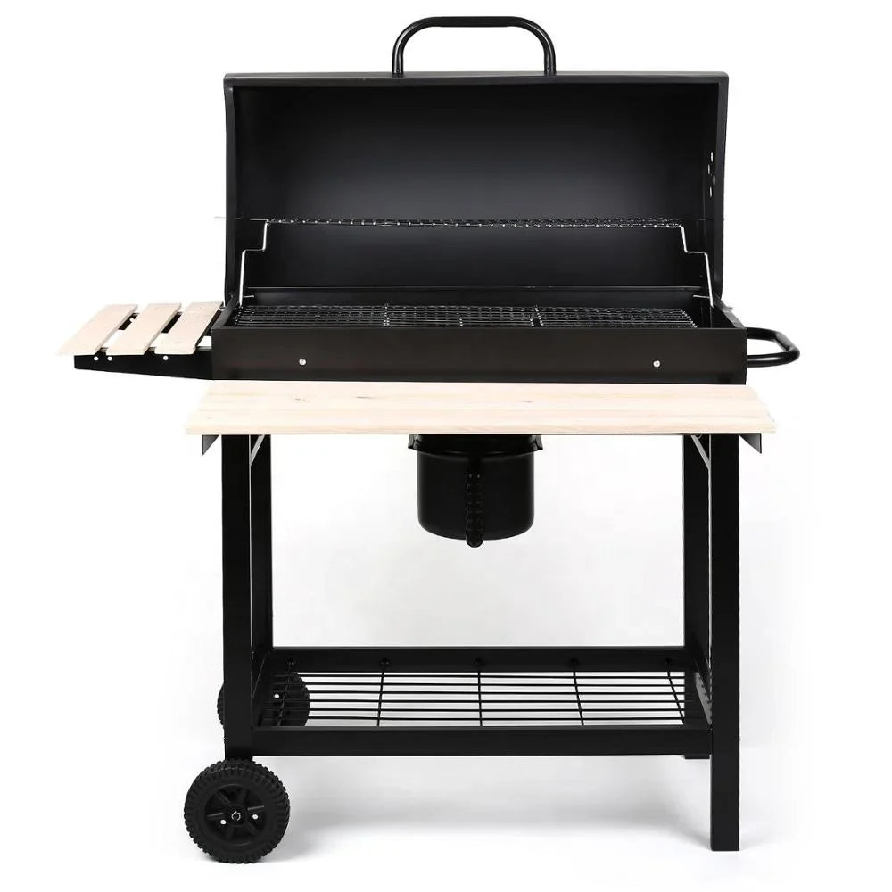 KTX-744915 Trolley Outdoor Charcoal Smoker Barrel BBQ Grill, Steel Construction, 95.5x63x105cm