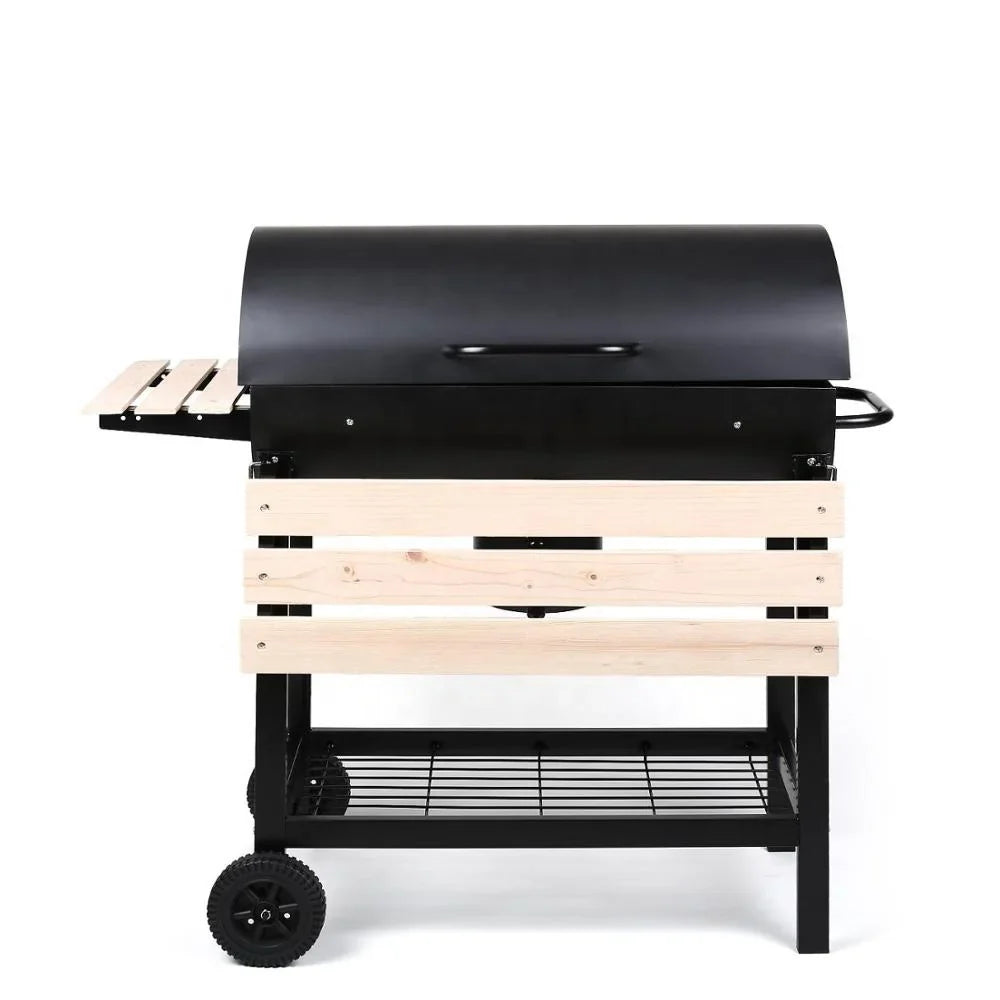 KTX-744915 Trolley Outdoor Charcoal Smoker Barrel BBQ Grill, Steel Construction, 95.5x63x105cm