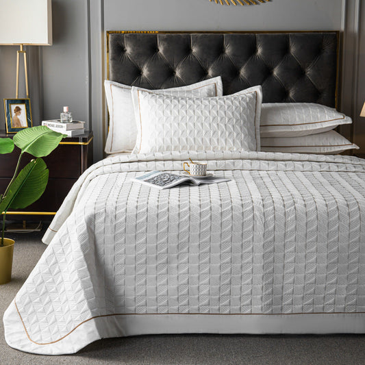 KTX-745555 Three-Piece Solid Color Cashmere Quilted Bed Cover Set - Multiple Sizes and Colors Available
