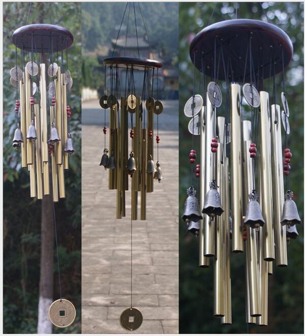 KTX-747411 Bronze Multi-Tube Wind Chimes with Solid Wood Accent - 80-85 CM