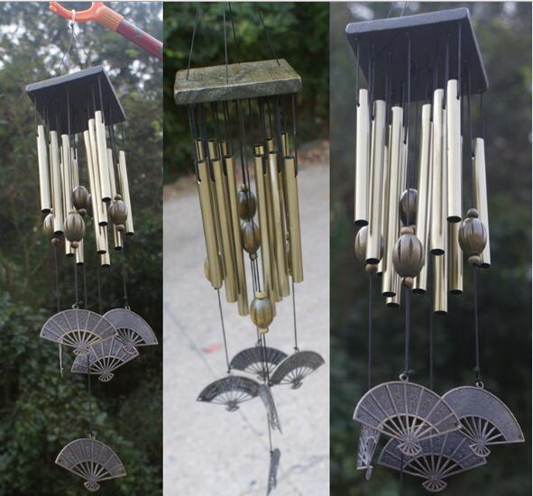 KTX-747411 Bronze Multi-Tube Wind Chimes with Solid Wood Accent - 80-85 CM