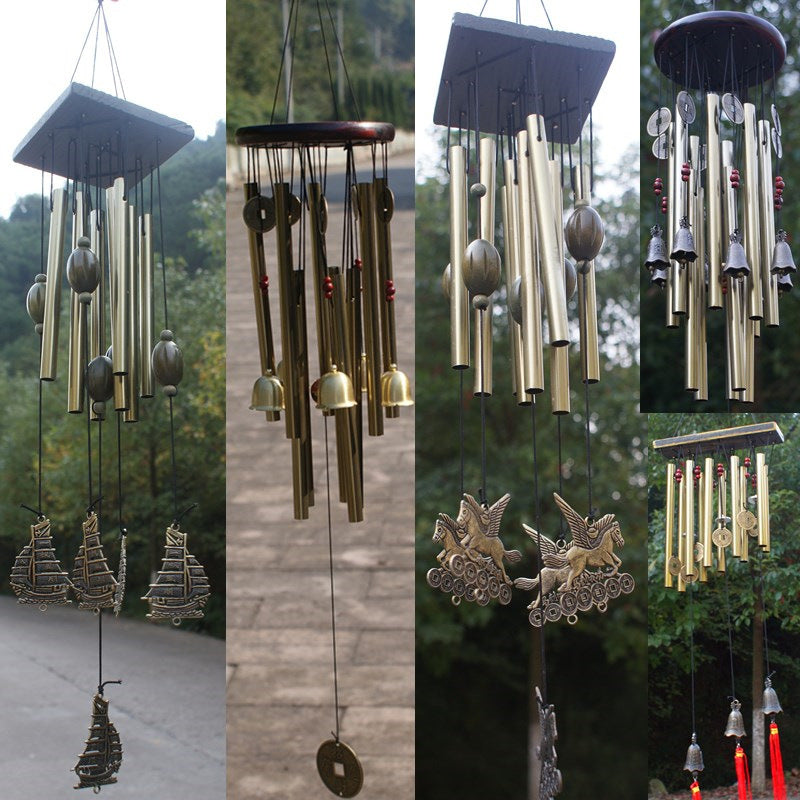 KTX-747411 Bronze Multi-Tube Wind Chimes with Solid Wood Accent - 80-85 CM