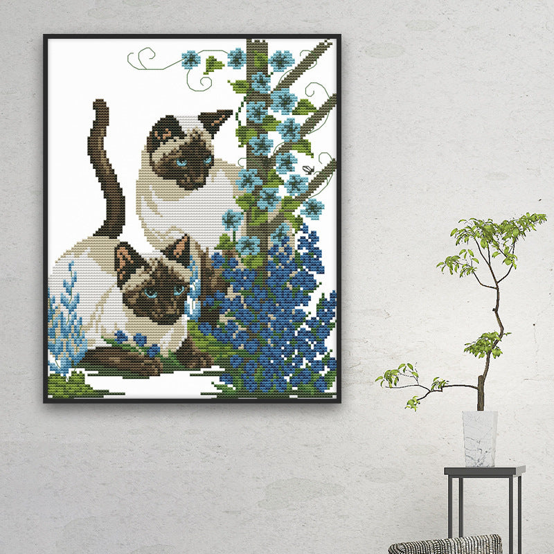 KTX-747539 Two Kittens Cross Stitch Kit - 11CT & 14CT Embroidery Cloth, Thread, Needle Included, Sizes 35X41 cm & 28X32 cm