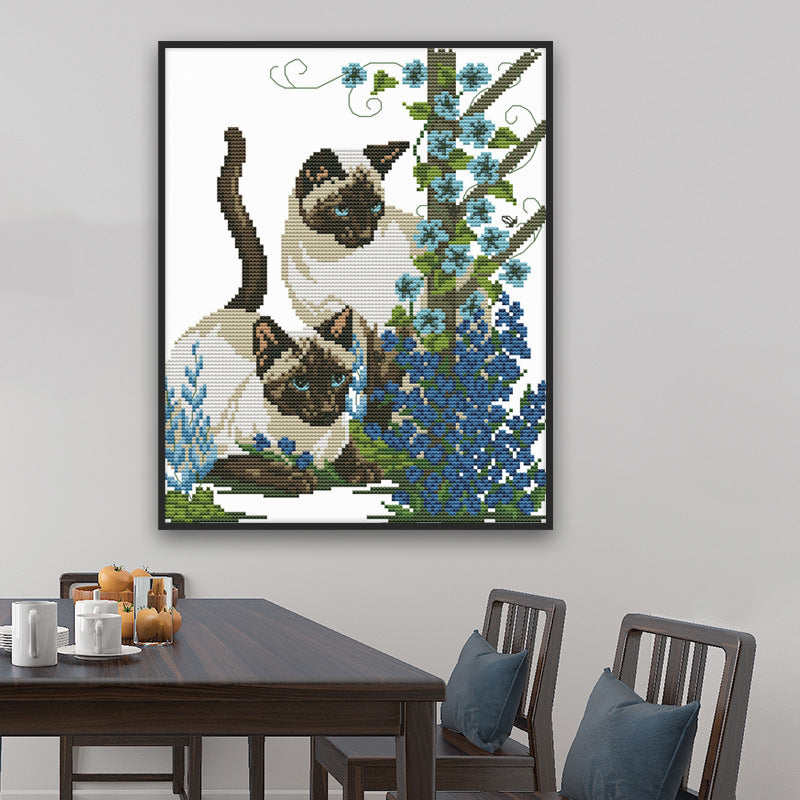 KTX-747539 Two Kittens Cross Stitch Kit - 11CT & 14CT Embroidery Cloth, Thread, Needle Included, Sizes 35X41 cm & 28X32 cm