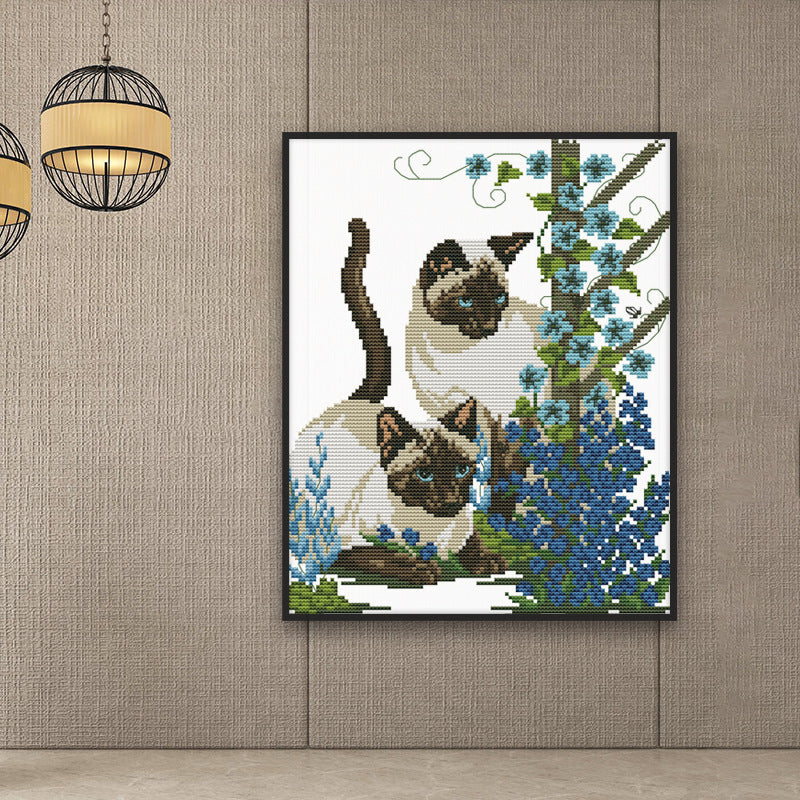 KTX-747539 Two Kittens Cross Stitch Kit - 11CT & 14CT Embroidery Cloth, Thread, Needle Included, Sizes 35X41 cm & 28X32 cm