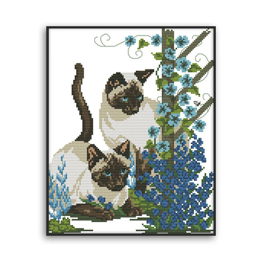 KTX-747539 Two Kittens Cross Stitch Kit - 11CT & 14CT Embroidery Cloth, Thread, Needle Included, Sizes 35X41 cm & 28X32 cm