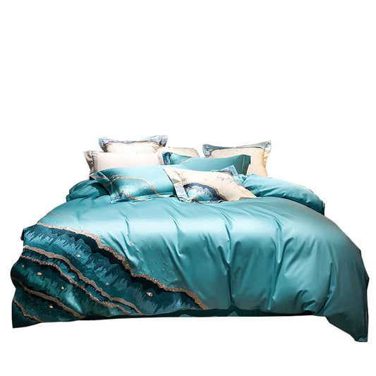 KTX-748179 Luxury Cotton Satin Quilt Cover Set with Ocean Embroidery - 4 Piece Bedding Collection