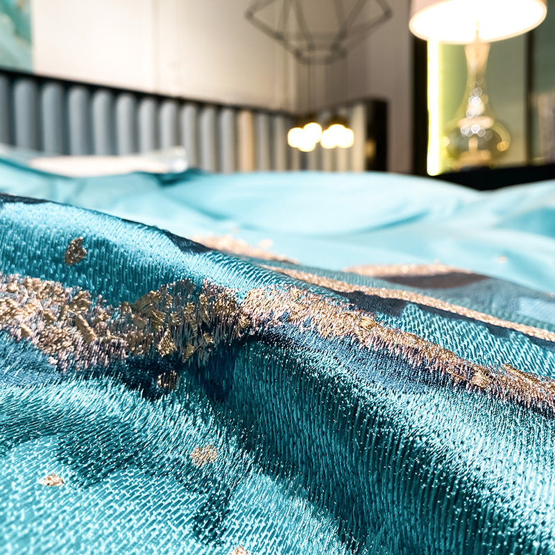 KTX-748179 Luxury Cotton Satin Quilt Cover Set with Ocean Embroidery - 4 Piece Bedding Collection