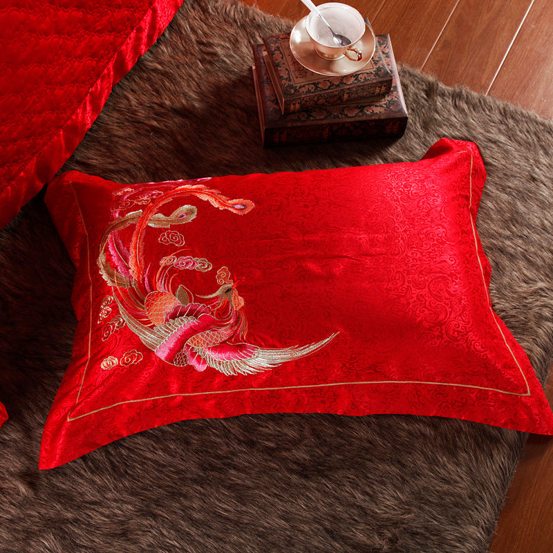 KTX-749011 Elegant Dragon and Phoenix Four-Piece Cotton Bedding Set - Suitable for Various Bed Sizes
